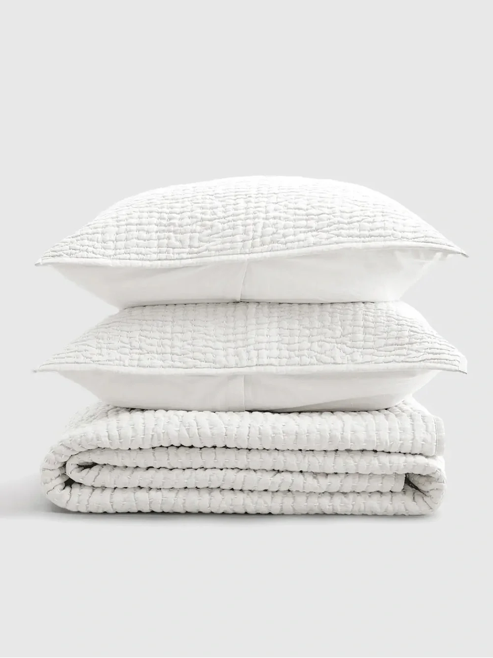 Quince European Linen Cotton Stitch Quilt Set Full/Queen White